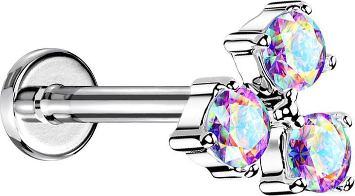 Actual product image Star Piercing Micro Labret inner thread silver three crystals multicolour (Brass, Surgical steel 316L)