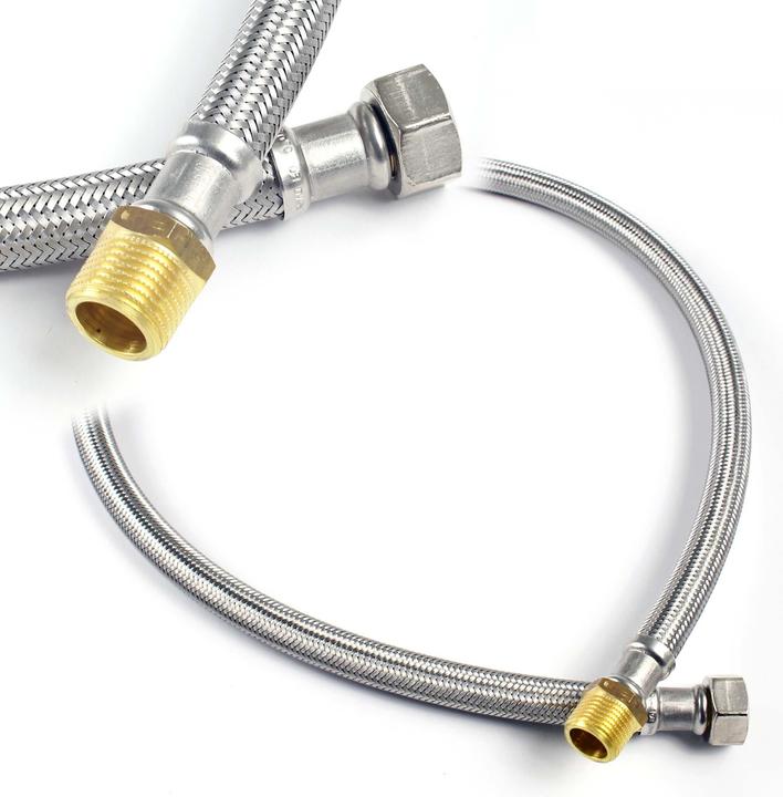 XPOtool Flexschlauch 1500mm DN8 Panzerschlauch 1/2" AG 20,95mm 3/8" ÜM 14,95mm