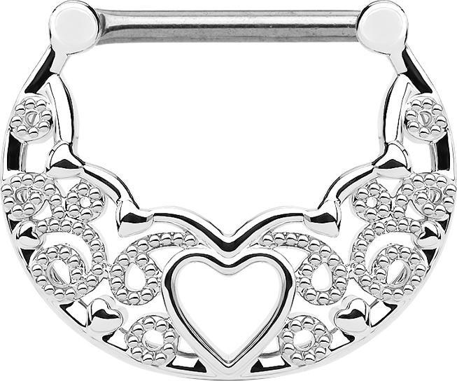 Star Piercing Septum Ring filigran mit Herz silber (Messing, Chirurgenstahl 316L)