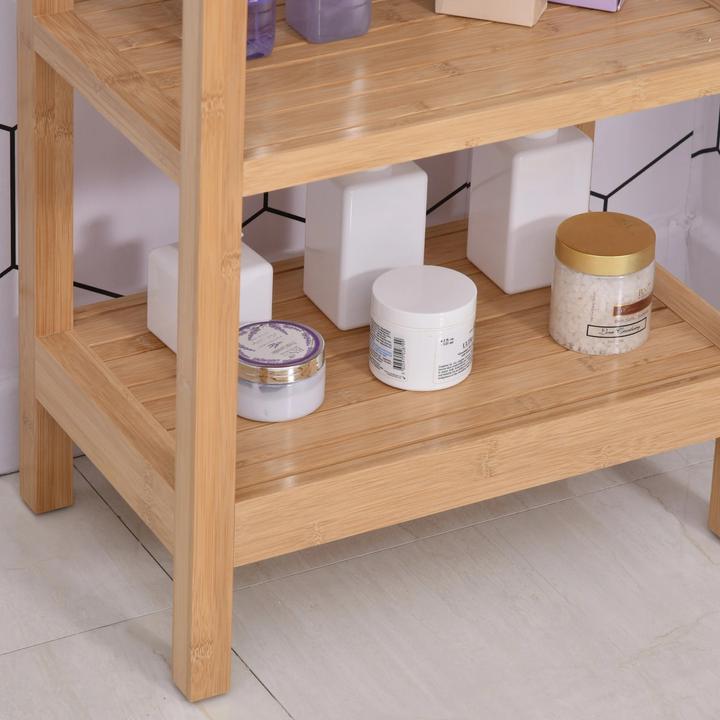 Actual product image Swisshandel24 Bathroom shelf, bathroom shelf with hinged lid, bathroom stand shelf with 2 shelves, bamboo
