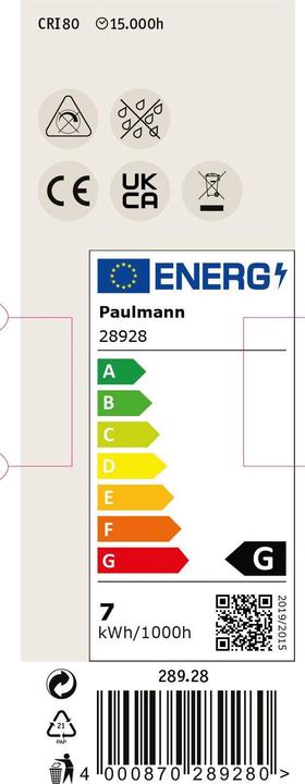Etichetta energetica Paulmann Set di 3 riflettori LED GU10 (GU10, 7 W, 460 lm, 3 x, G)