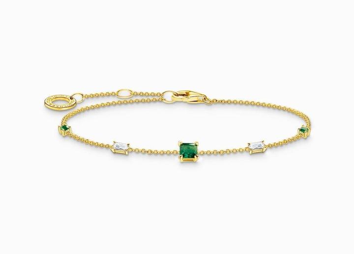 Actual product image Thomas Sabo Bracelet with green and white stones gold (19 cm, 925 silver, decorated sterling silver 925 gold-plated)