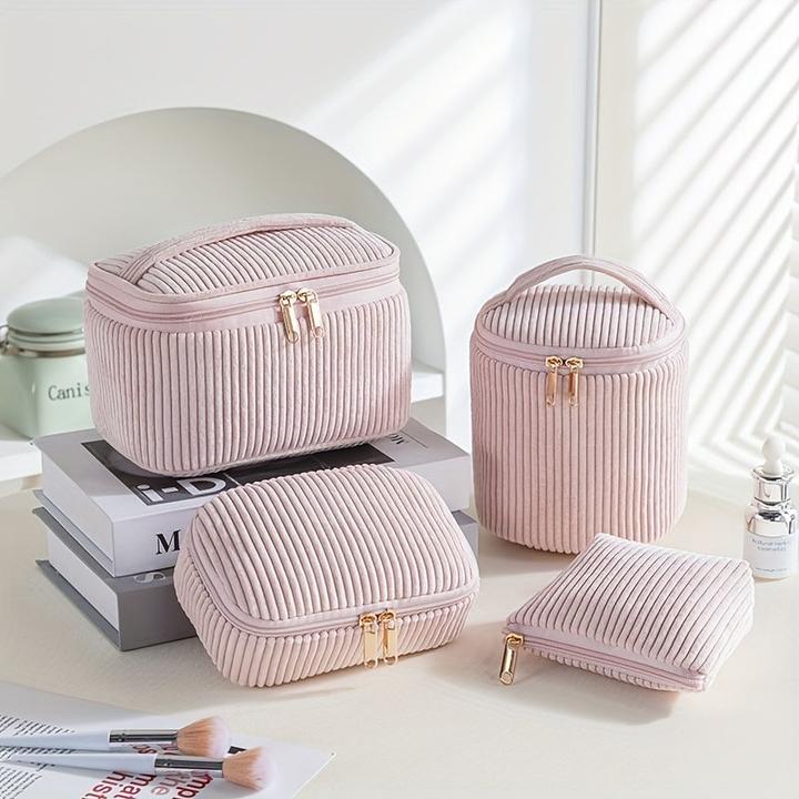 Produktbild Only-Bags.Store Eleganter Cord-Kosmetikkoffer 4er-Set, schicke Makeup-Organizer-Taschen mit Polyester-Futter