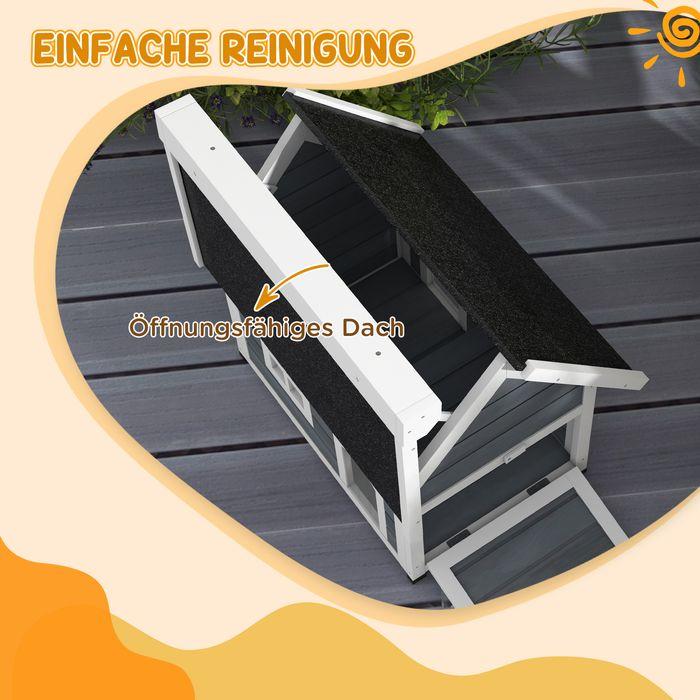 Produktbild Swisshandel24 Katzenhaus Holz, aufklappbar, Wetterfest, mit 3 Türen, Grau (Katze)