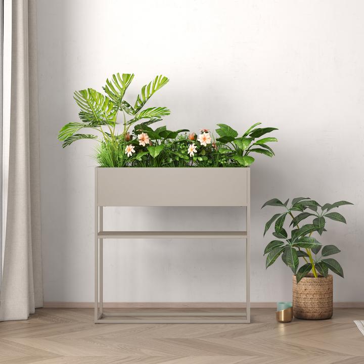 Produktbild En.Casa Blumenständer Joensuu mit Ablage 80x80x25cm Hellgrau