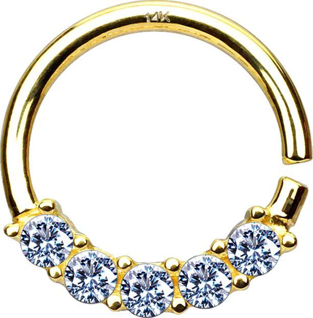 Star Piercing Micro Piercing Ring 14k gold fünf Kristalle silber (ohne Messing, 14k Gold)