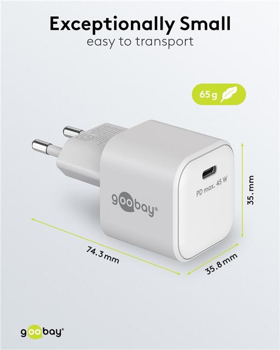 Image du produit Goobay Chargeur Rapide USB-C Nano avec technologie GaN (45 W)