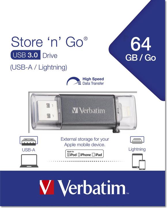 Produktbild Verbatim Store 'n' Go (64 GB, USB 3.0, Lightning)