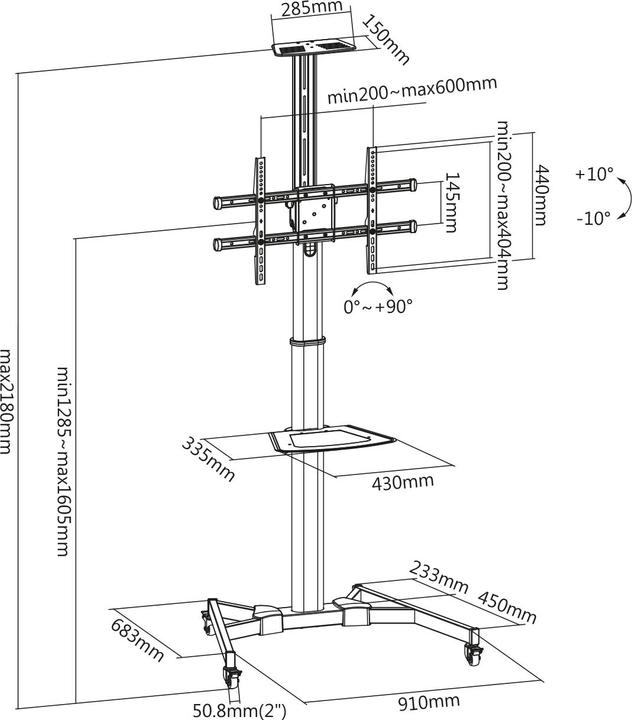 Actual product image Digitus TV trolley for screens (Various, 70", 50 kg)