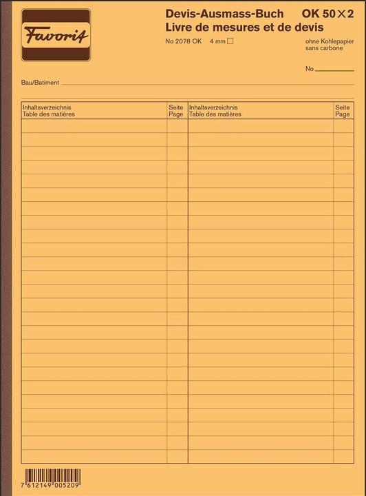 Produktbild Favorit Devis Ausmassbuch (100 x)