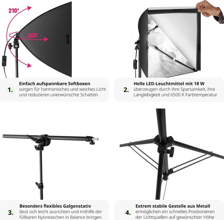 Actual product image tectake 3 studio lights with softbox, tripod and bag (Studio light)