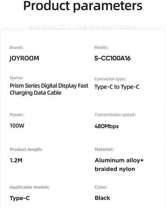 Nährwerte und Zutaten Joyroom USB C – USB C (1.20 m, USB 2.0, 100 W)
