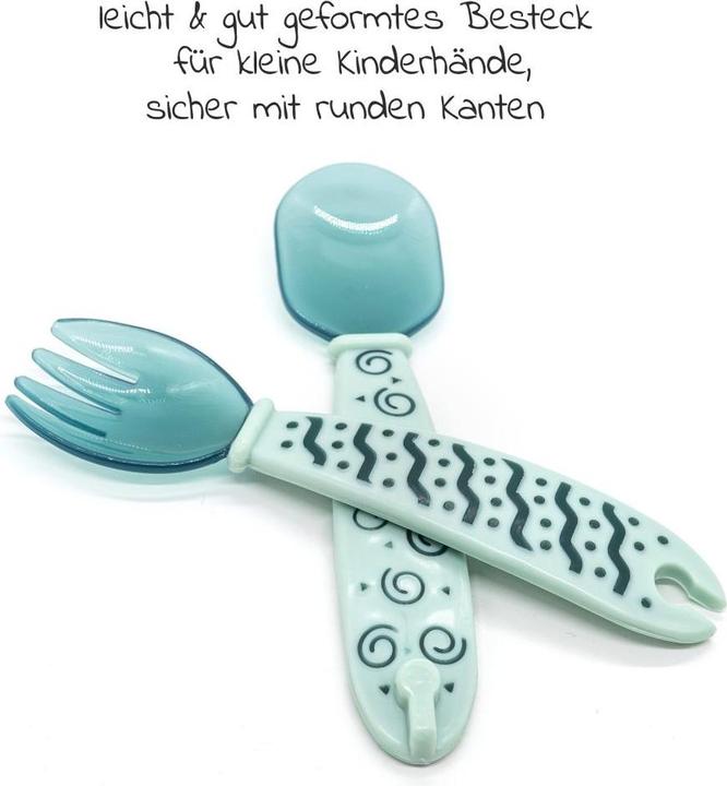 Produktbild MiaMia Kinderteller & Breischalen Babyteller zum Mitnehmen inkl. Besteck - Grün