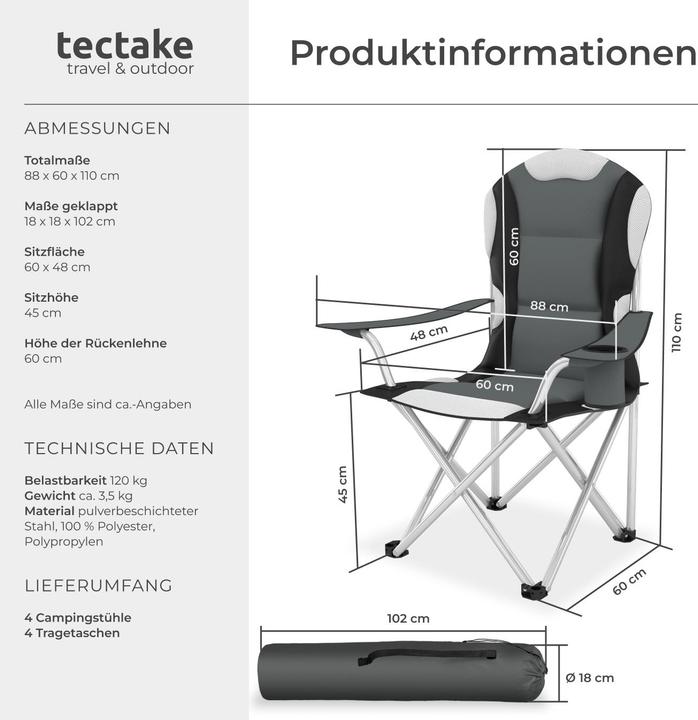 Actual product image tectake 4x camping chair