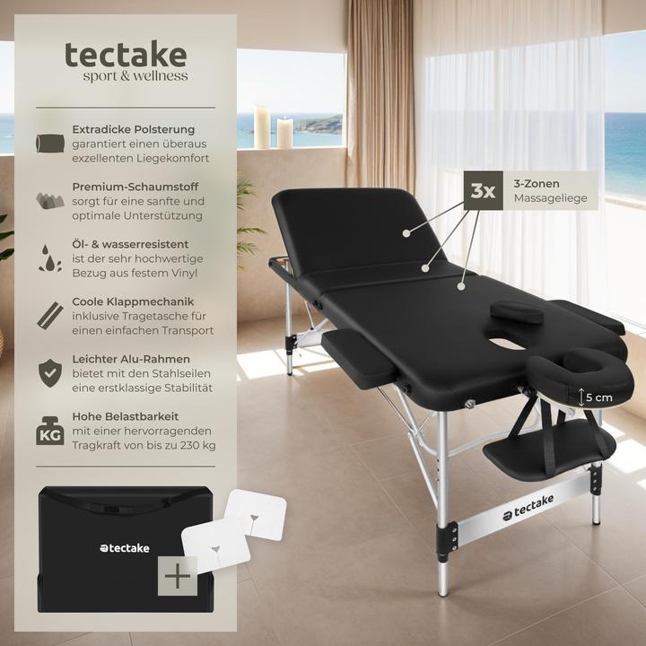 Actual product image tectake 3 Zonen Massageliege mit 5cm Polsterung und Aluminiumgestell