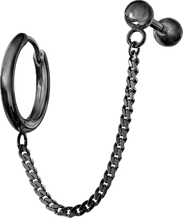 Star Piercing Ohrring schwarz Kette Micro Barbell mit Kugel (Chrirugenstahl 316L)