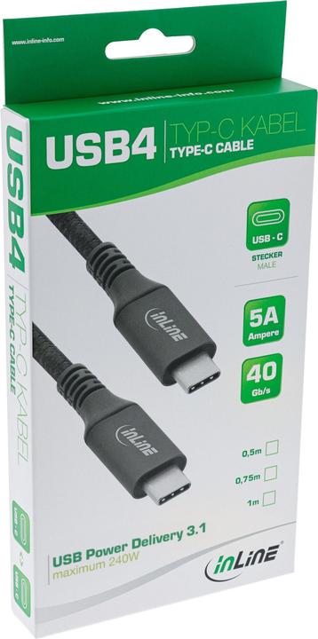 Image du produit InLine ® USB4 Kabel, USB-C Stecker/Stecker, 8K60Hz, schwarz, 2m (2 m, USB 4.0, 240 W)
