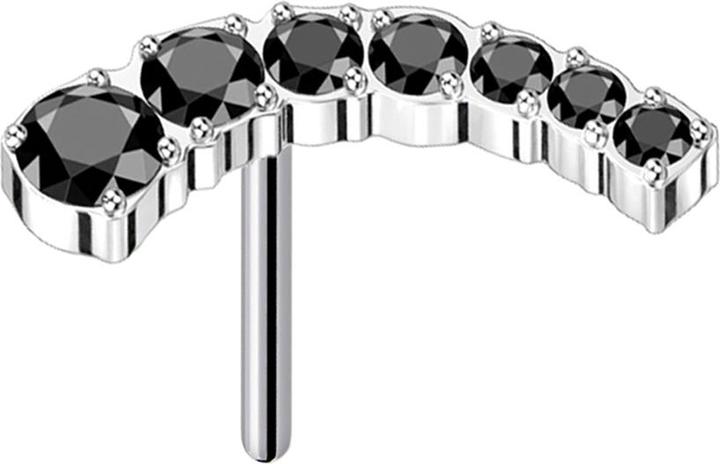 Star Piercing Threadless silber gebogen sieben absteigende Kristalle schwarz (Titan G23, ohne Messing)