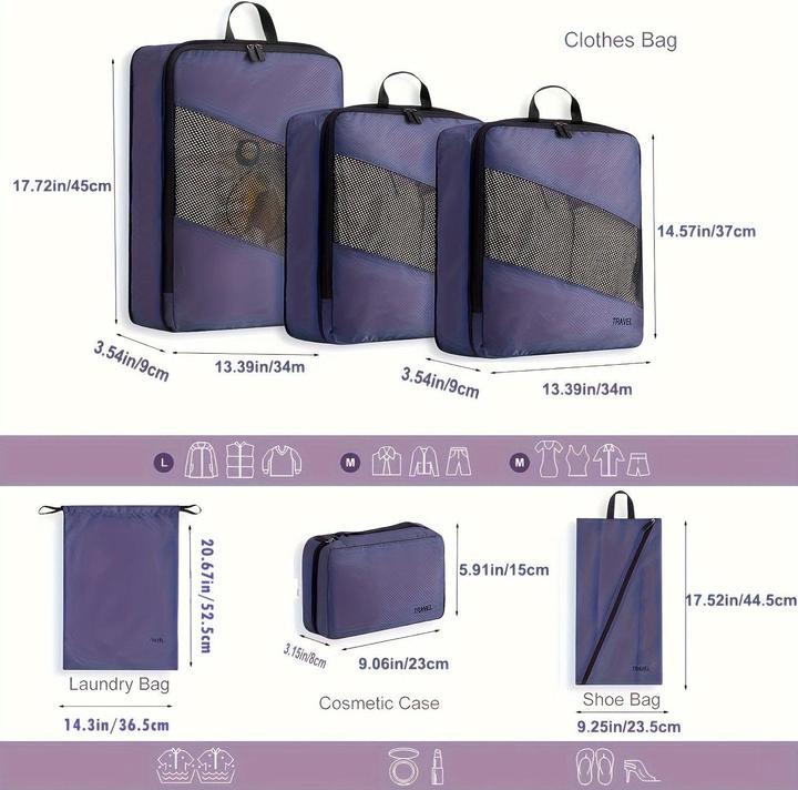 Immagine prodotto Only-Bags.Store Cubi di imballaggio in nylon a compressione da 6 pezzi, sacchetti organizzatori di accessori da