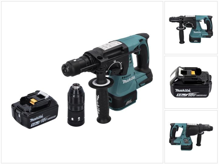Actual product image Makita DHR 243 T1 cordless hammer drill 18 V SDS plus Brushless + 1x battery 5.0 Ah - without charger (Rechargeable battery operated)