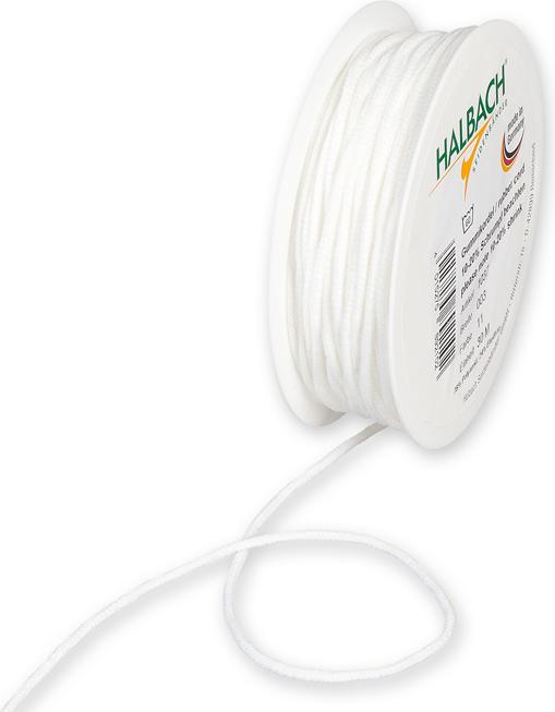 Actual product image Halbach Elasticated cord, white 3 mm, roll 30 m, 76 PA, 24 % EL