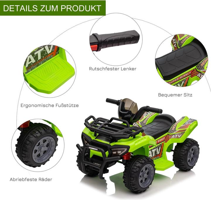 Immagine prodotto Homcom Mini quad elettrico per bambini ATV per bambini 18-36 mesi metallo PP plastica verde 70x42x45cm (6 V)