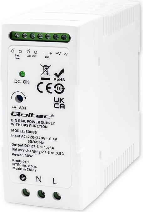Actual product image Qoltec 50885 Stable DIN rail power supply unit with UPS function | 40W