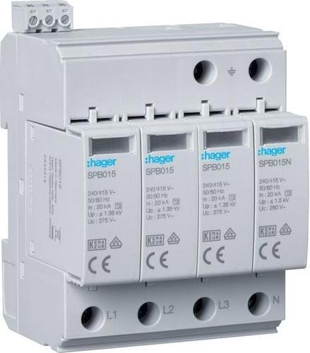 Actual product image Hager Surge arrester T2 4P SPB415 40kA TT/TNS Defect indication+contact