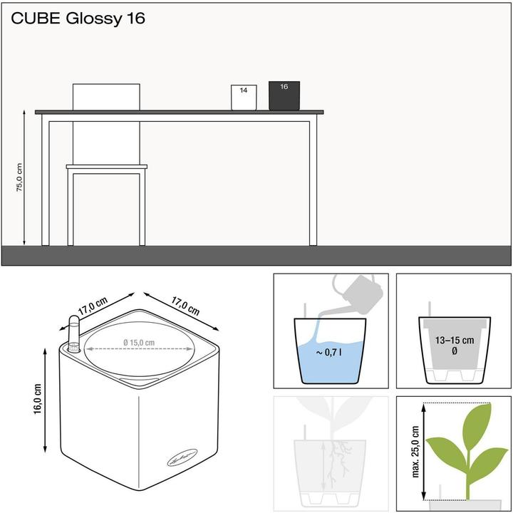 Immagine prodotto Lechuza Cube Glossy 16 (16 cm)