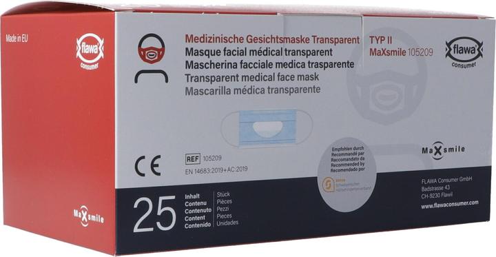 Produktbild Flawa Hygienemaske Typ II, Transparent 25 Stück (Typ II, 25 x)