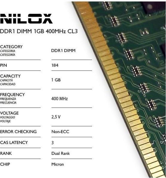 Nährwerte und Zutaten Nilox 1 GB PC-3200 – Memory (PC/server, DDR 184-pin DIMM, 1 x 1 GB, Green) (1 x 1GB, 400 MHz, DDR-RAM, DIMM)