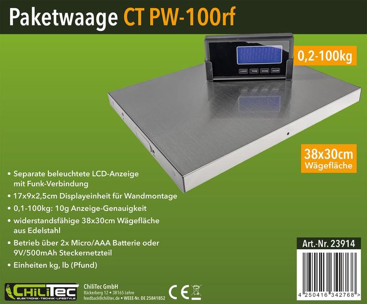 Actual product image Chilitec Parcel scale / shipping scale CT PW-100rf, 0.1...100 kg, 38x30 cm