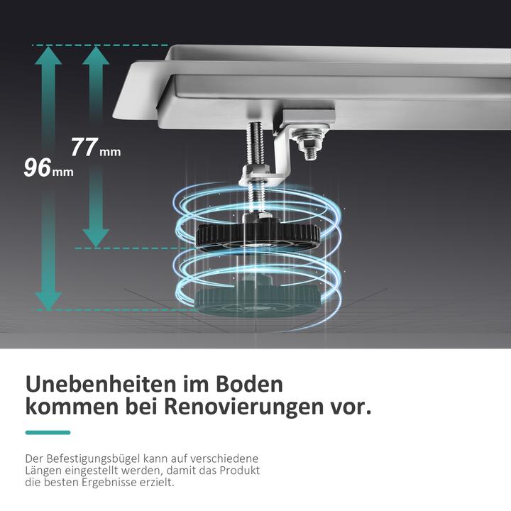 Produktbild Emke Duschrinne Edelstahl, Bodenablauf Komplettset Siphon mit Geruchsstop, Haarsieb, 500cm (500 mm)