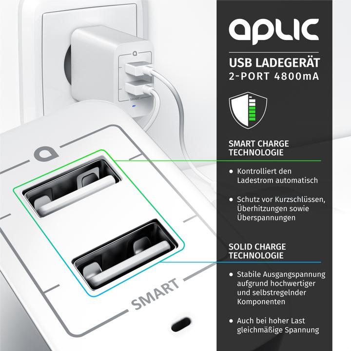 Actual product image Aplic USB charger 4800 mA, 2 port power supply for mobile/smartphone/tablet, 4800mA - 2400mA per port (28 W)