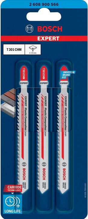 Actual product image Bosch Professional Zubehör Expert 'Plastic Composites Clean' T 301 CHM Jigsaw blade, 3 pieces