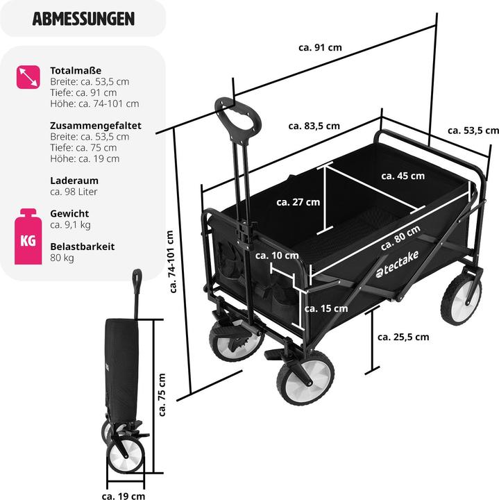 Produktbild tectake Faltbarer Bollerwagen Leon mit Bremsen
