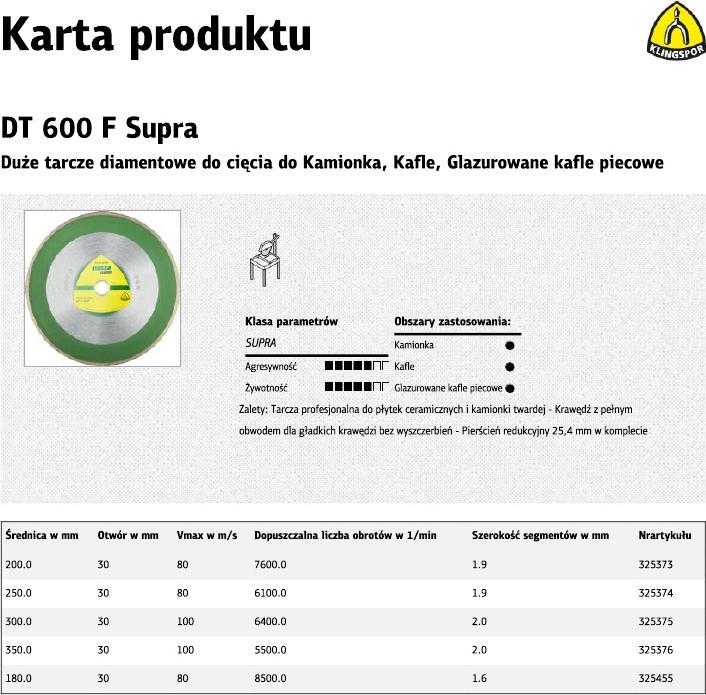 Produktbild Klingspor DT 600 F Supra - Diamanttrennscheibe 250 x 25,4 / 30 mm