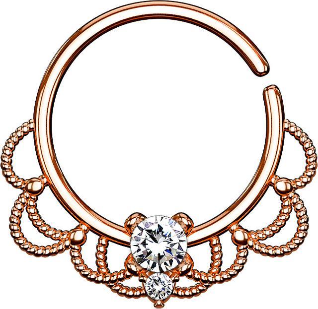 Image du produit Star Piercing Anneau septum or rose filigrane avec cristal argenté (Laiton)