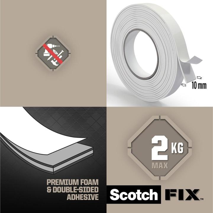 Actual product image Scotch Mounting Tape -Fix, 10 mm x 2 m, White (10 mm)