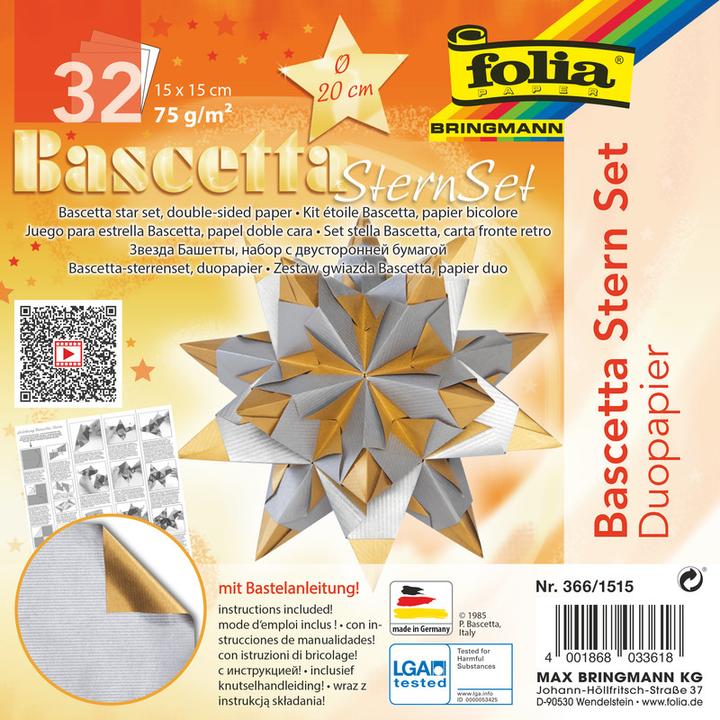 Produktbild Folia Faltbl„tter Bascetta-Stern, 150 x 150 mm, silber/gold