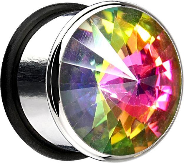Produktbild Star Piercing Flared Plug mit grossem Kristall farbig (Chirurgenstahl 316L)