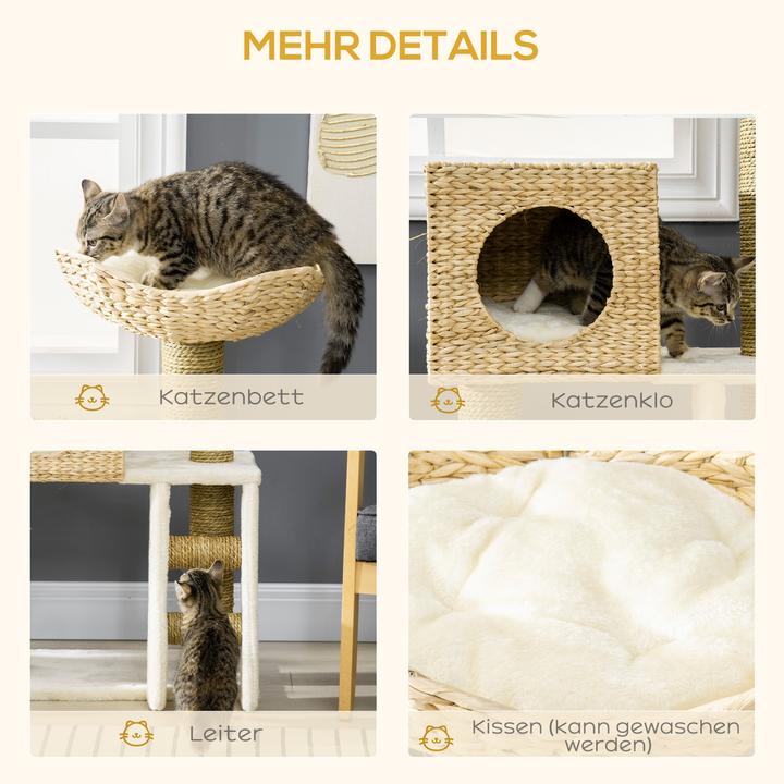 Actual product image PawHut Cat tree with cat cave (100.50 cm, White + nature)