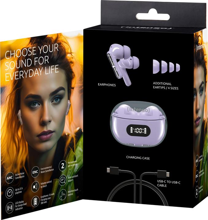 Productafbeelding Intenso Echte draadloze hoofdtelefoon Buds Plus T313AE paars (ANC, 7.50 h, Draadloze)