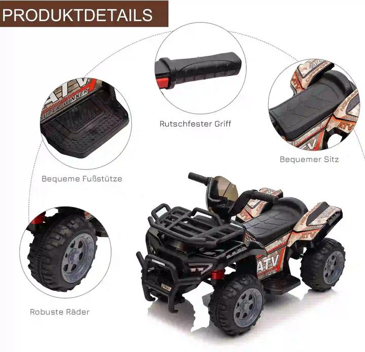 Immagine prodotto Swisshandel24 Auto elettrica per bambini Quad elettrico ATV LED, per 18-36 mesi Nero 70 x 42 x 45 cm (6 V)