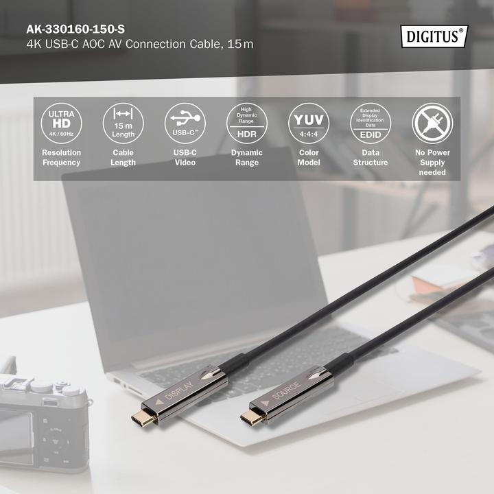 Produktbild Digitus 4K USB Typ - C AOC AV-Anschlusskabel (15 m, USB 3.2 Gen 1)