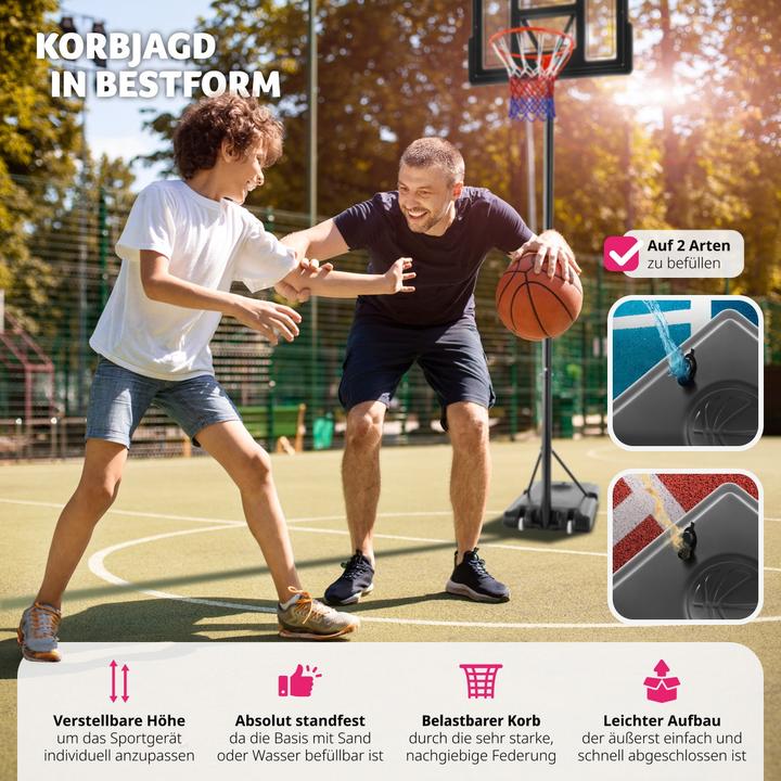 Produktbild tectake Basketballkorb Dirk, Korbhöhe 234 - 302 cm, mit Ball & Pumpe