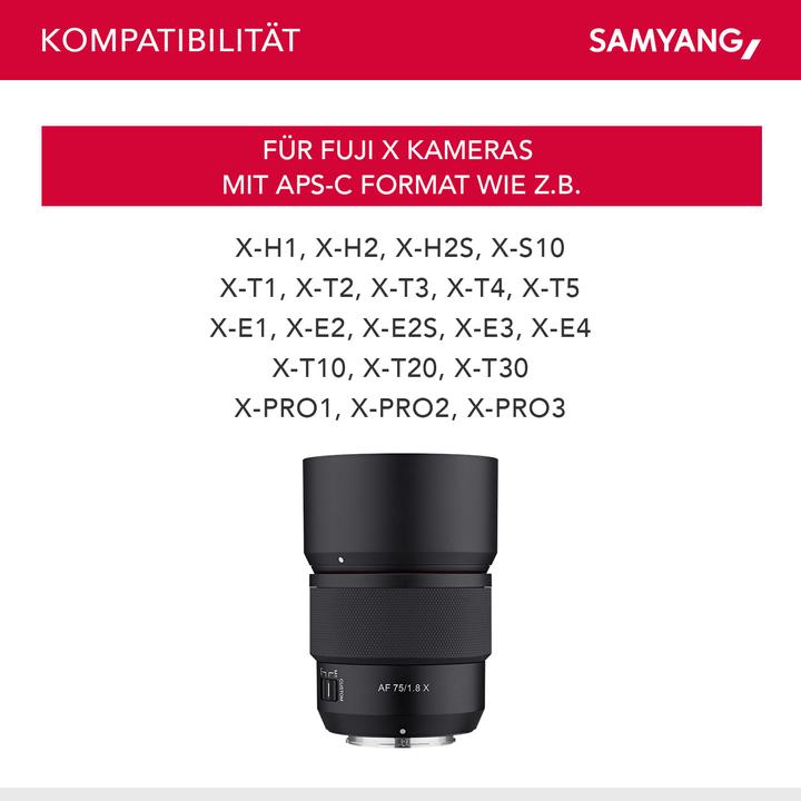 Image du produit Samyang AF 75mm F1,8 Fuji X (Fujifilm X, APS-C / DX)