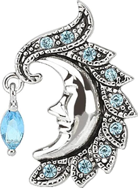 Produktbild Star Piercing Banane silber mit Kugel Mond und Kristall aqua (Messing, Chirurgenstahl 316L)