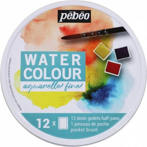 Image du produit Pebeo aquarelle Fine Boite Ronde en metal 12 demi godets