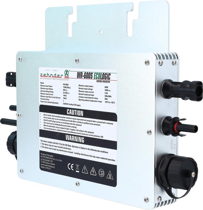 Actual product image Schubiger Smart Micro Inverter ZEHNDER WR-800S Ecologic, with APP control